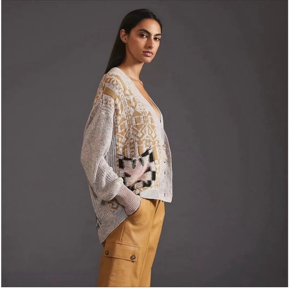 Pilcro Mash Up Sweater Cardigan Anthropologie Mix Patchwork Star Checkerboard S